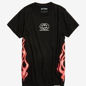 Bad Bunny Black T-Shirt with Red Flame Design